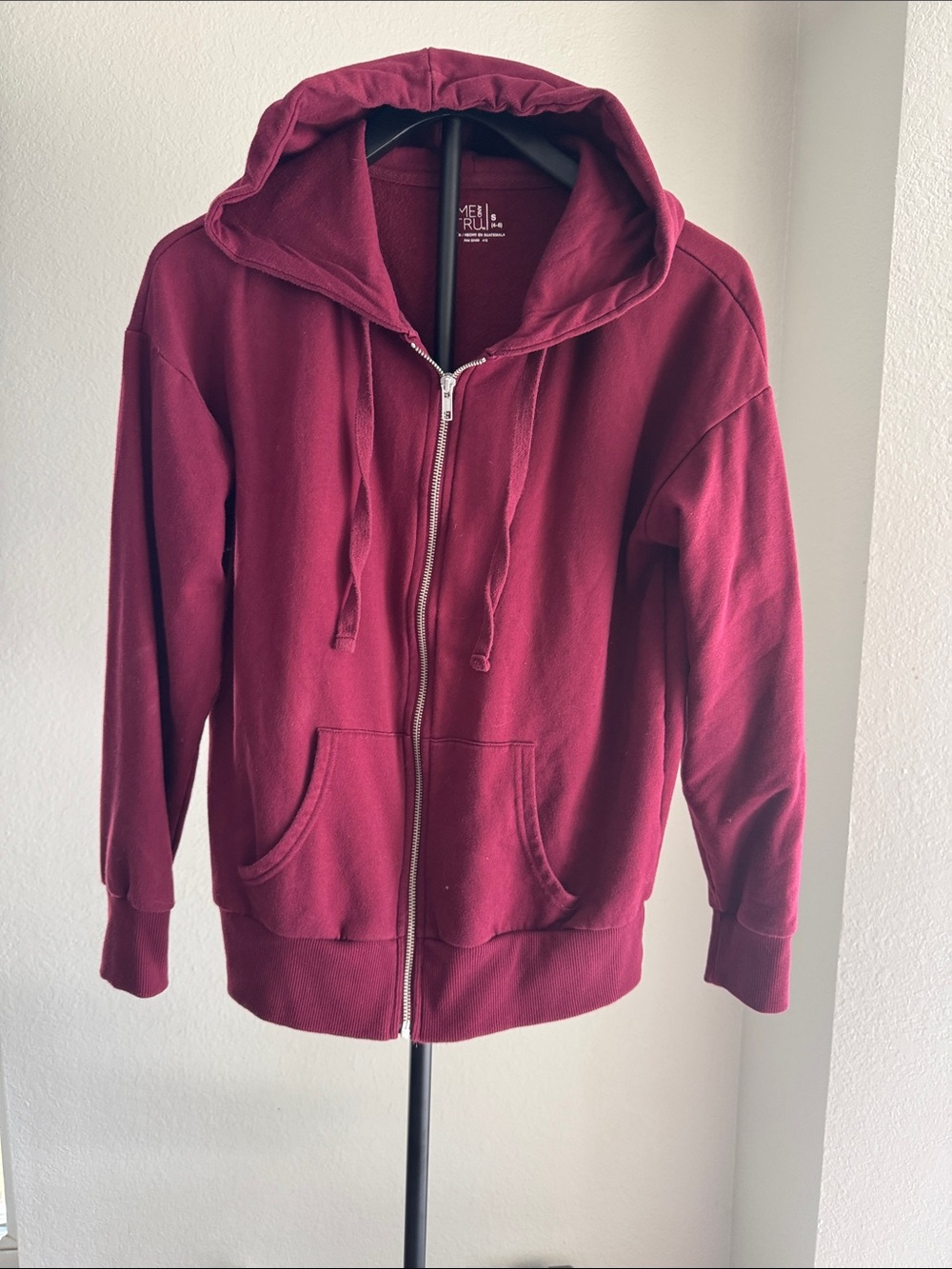 Time and Tru Zip-Up Hoodie Sweater - Burgundy